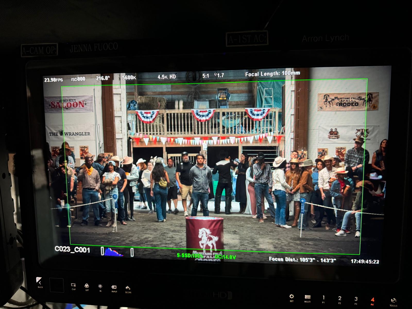 Production monitor showing graphics dressed into the rodeo set