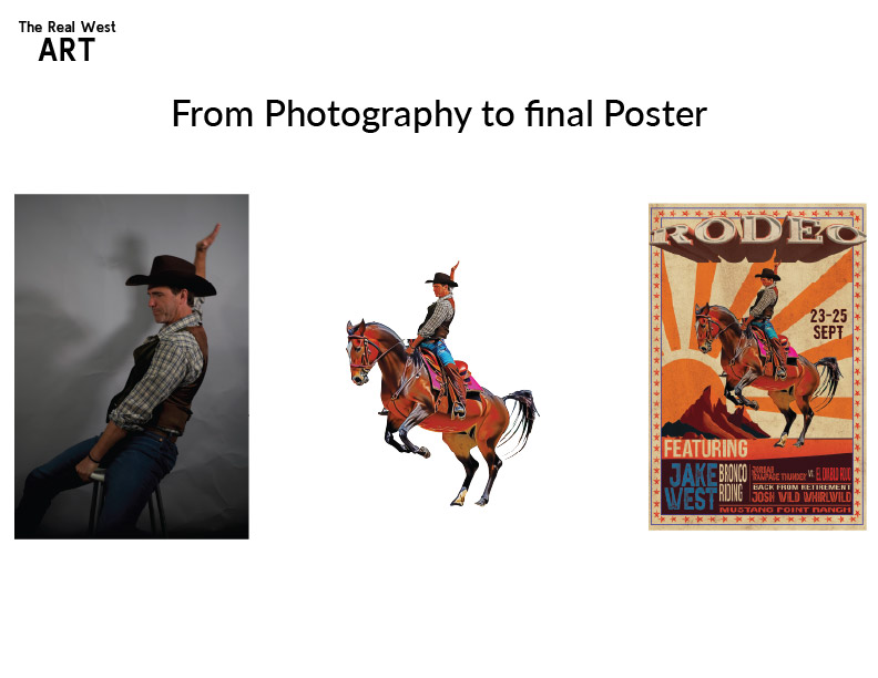 Rodeo poster process from source photography to finished artwork