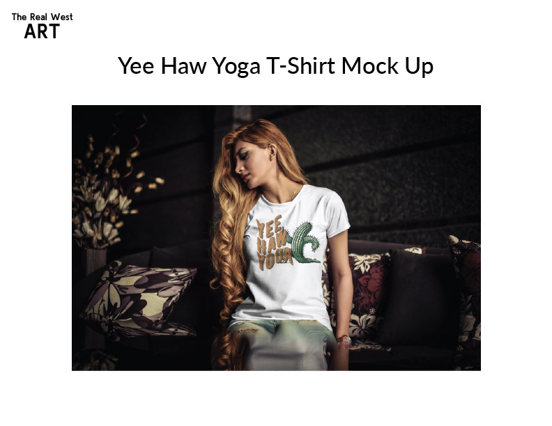 Selected Yee Haw Yoga graphic applied to a T-shirt mockup