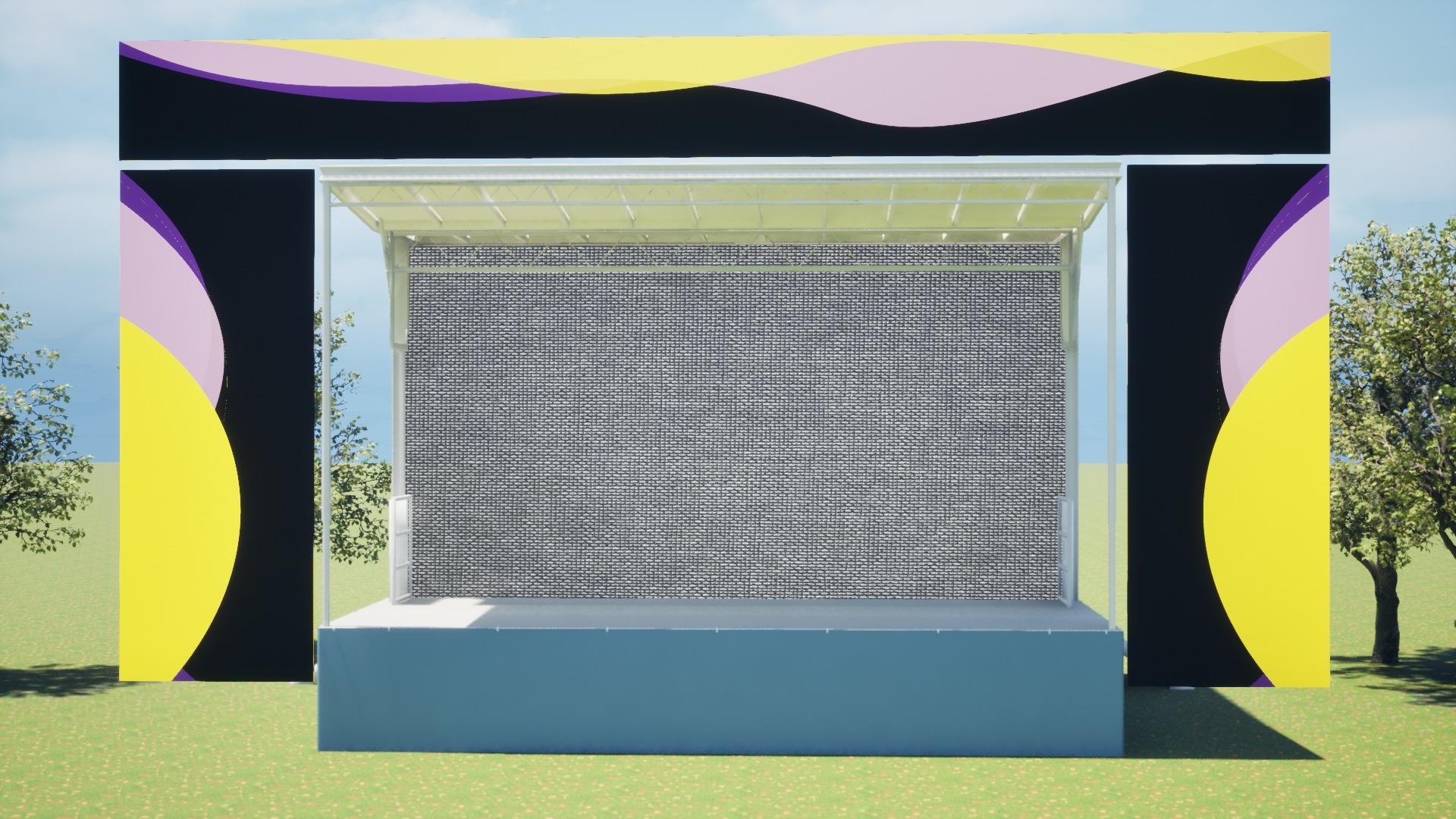 Mobile stage visualization based on the production designer's original graphic direction, front view