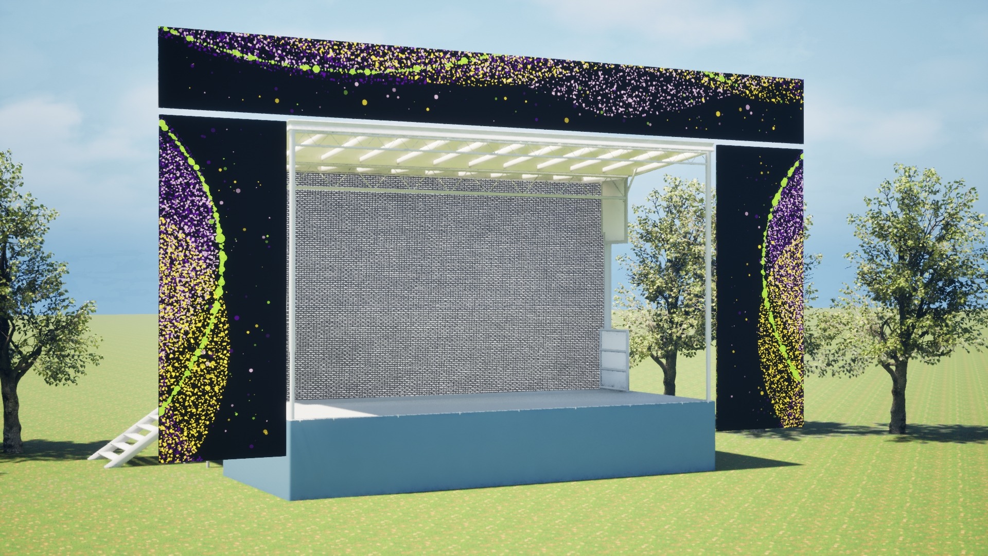 Mobile stage visualization using the selected graphics as a particle system, left perspective
