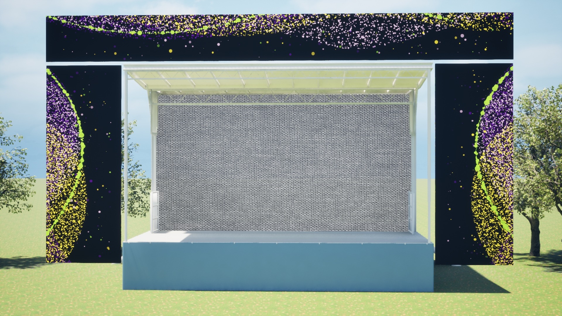 Mobile stage visualization using the selected graphics as a particle system, front view