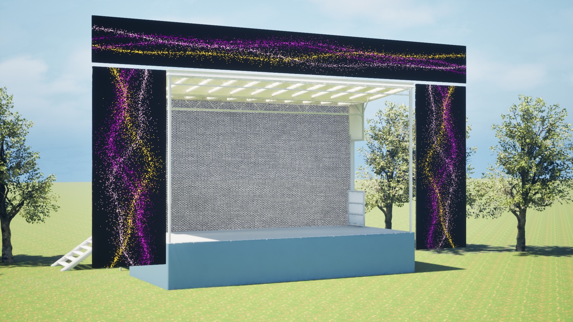 Mobile stage visualization with an original particle pattern, left perspective