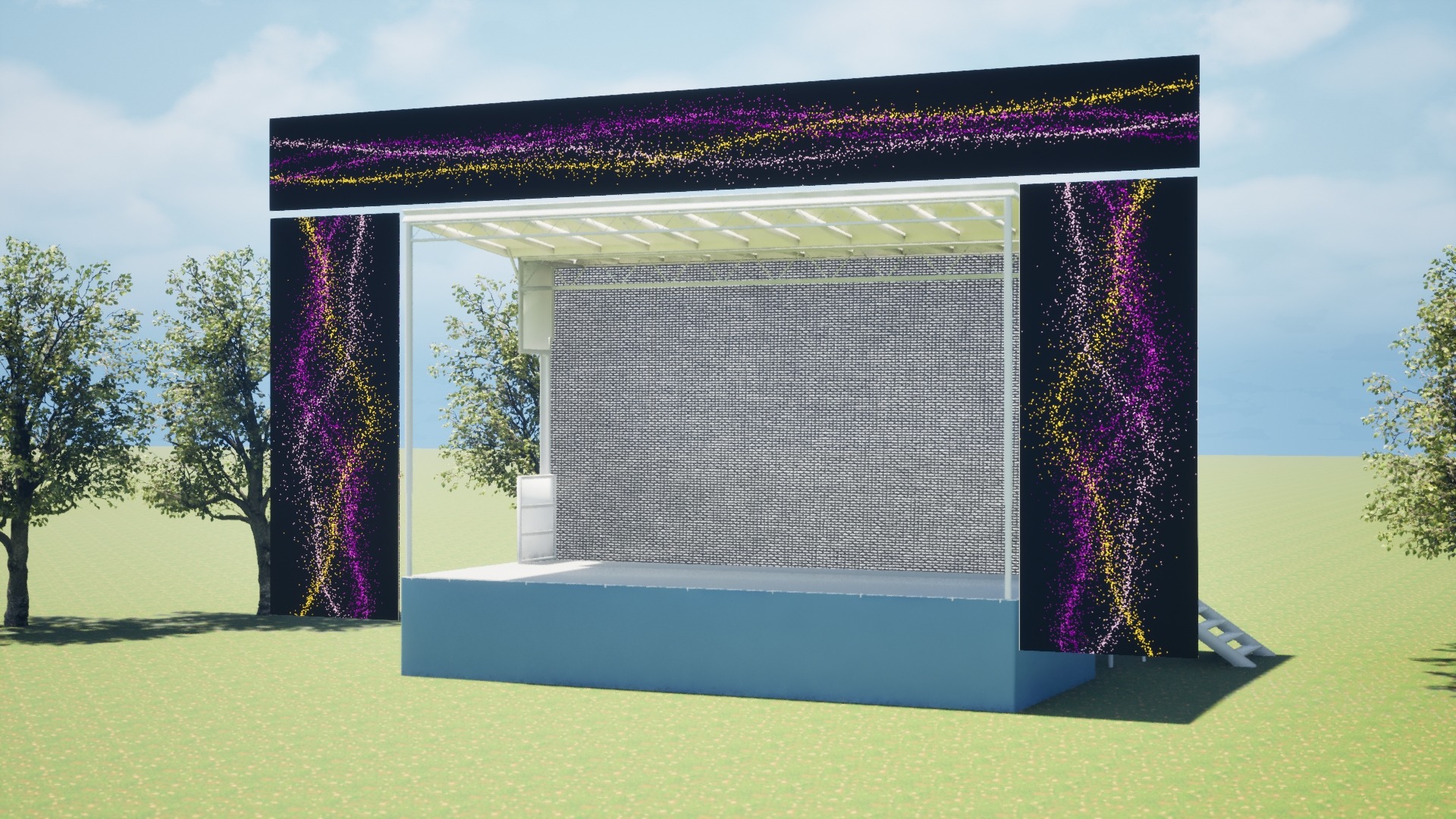 Mobile stage visualization with an original particle pattern, right perspective
