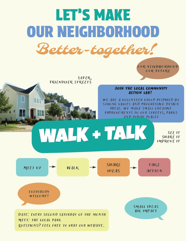 Neighborhood walk and talk community bulletin board poster