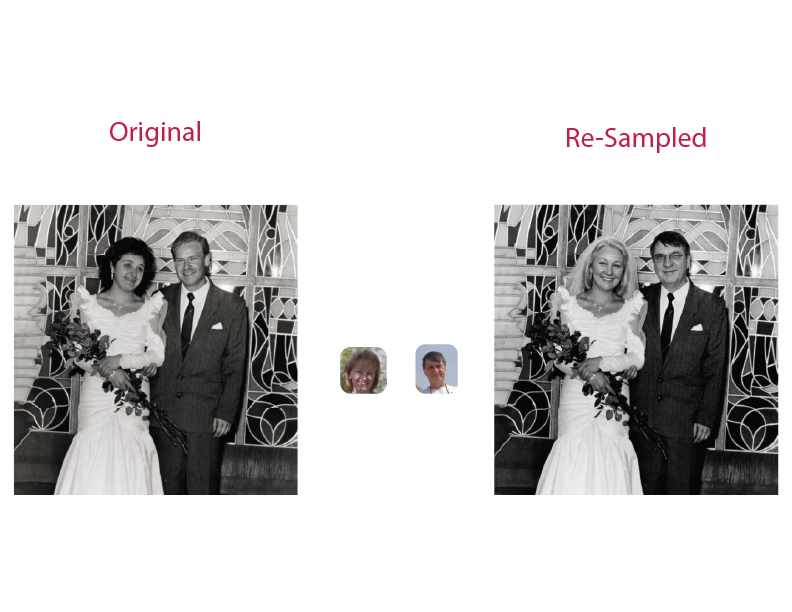 Wedding photograph before and after cast face replacement