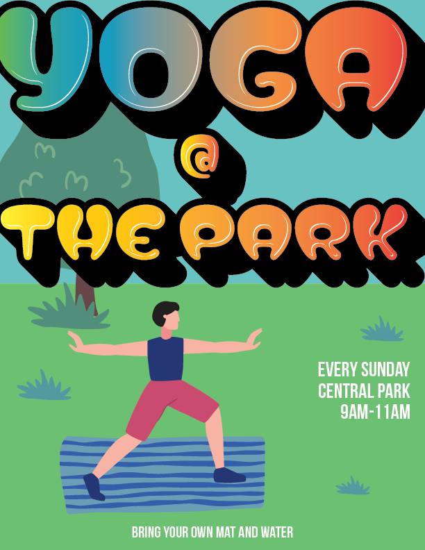 Yoga at the Park community bulletin board poster created for the Zepbound commercial
